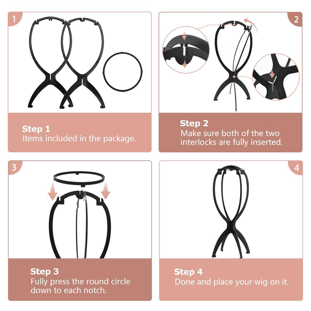 Wig Head Stand for Travel, Wig Drying Stand, Black, 2 Packs | Easy Assembly, Fast Air Drying, Travel Portable, Shape Retention, Versatile Display