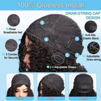 Kinky Curly Half Wigs Human Hair 180 Density 3 in 1 Seamless Flip over Half Wigs Afro Kinky Burmese Curly Deep Water Wave Glueless Wear and Go Wig Drawstring Headband Ponytail Wig for Women 14 Inch