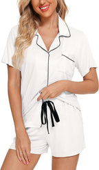 Ladies Pajamas Set for Women Short Sleeve Button down Pj Sets | Viscose,Modal,Wedding,Bridal Party,Knit,Cute,Lounge,Lightweight,Nursing,Maternity,Postpartum,Breastfeeding,Labor,Holidays