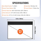 Projector Screen, 100 Inch Manual Pull down Projector Screen, 16:9 4K 1080 HD Projector Screen, Auto-Locking Portable Projection Screen, Projector Screen for Family Home Office Theater