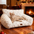 Cat Bed Cats Couch for Puppy and Kitten, Fluffy Pet Couch Small Dog Sofa Bed, Supportive Cat Sofa for Indoor Cats, Washable Cover & Non-Slip, 26 Inch, White