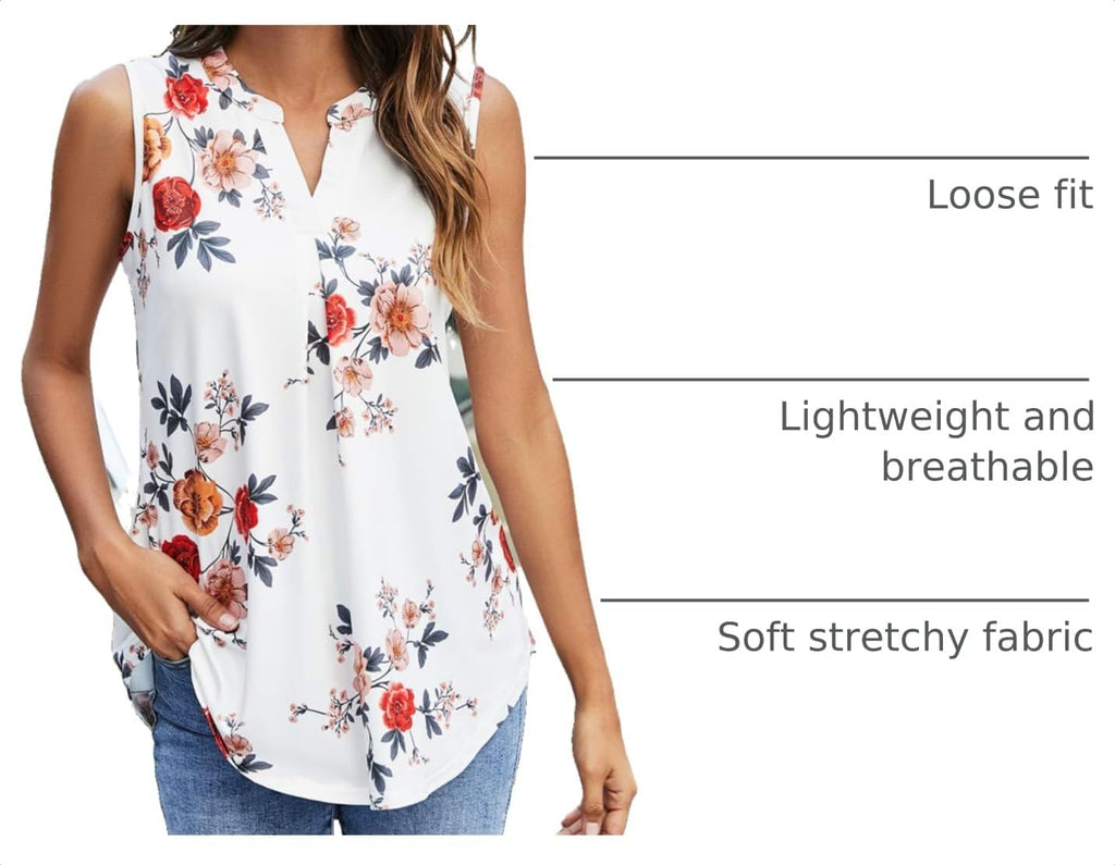 Womens Tank Tops V Neck Sleeveless Summer Shirts Loose Casual Tops Blouses (M-3XL)