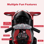 6V Kids Motorcycle with Forward & Reverse Switch, Headlight, Wheel Lights, Horn, Music, USB Port, 3-Wheel Ride on Toy for Toddler Aged 3+ (Red)