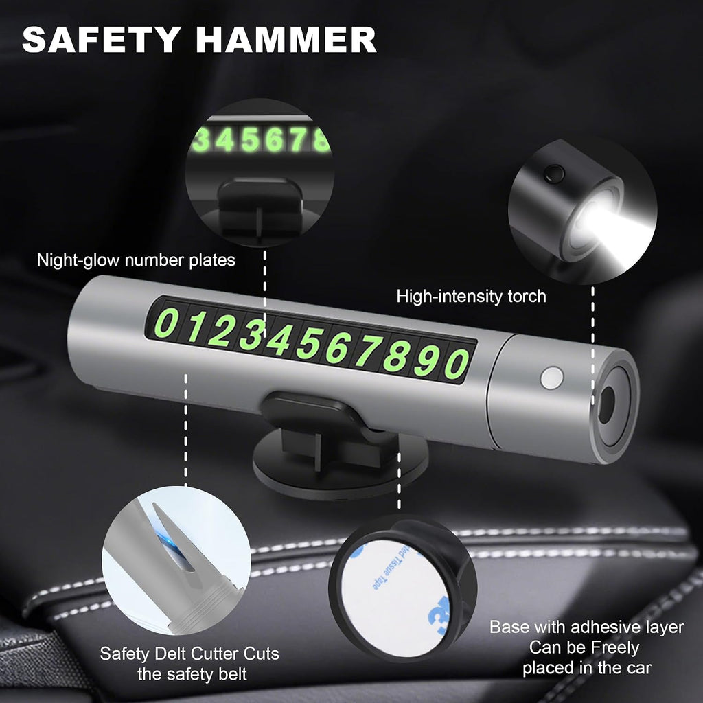 Upgraded 2026 Safe Hammer Glass Breaker Flashlight Car Parking Card, Seatbelt Cutter Window Breaker Emergency Escape Tool Glass Breaker Emergency Seat Belt Cutter (3 Pack (Blue, Red & Gray))
