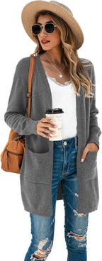 Women'S Kimono Cardigan Long Sleeve Open Front Casual Knit Sweaters Coat Oversized Soft Outwear with Pockets