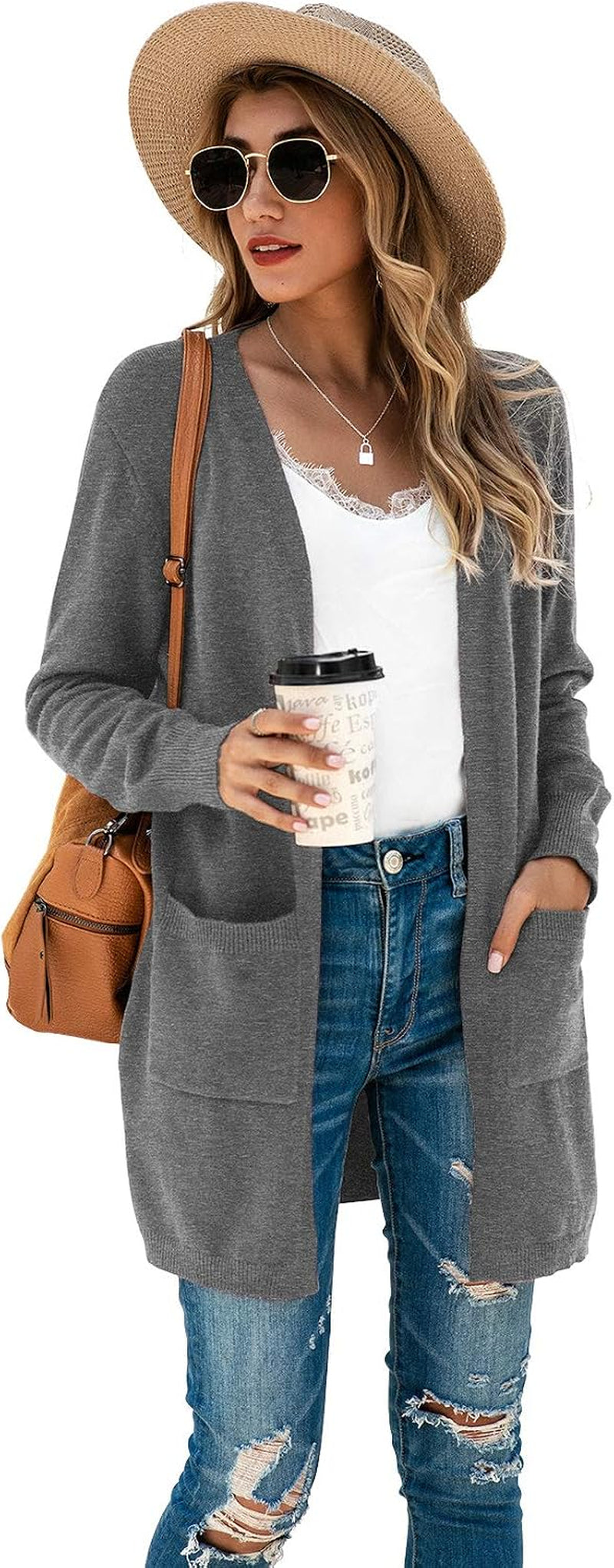 Women'S Kimono Cardigan Long Sleeve Open Front Casual Knit Sweaters Coat Oversized Soft Outwear with Pockets
