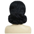Black Vintage Curly Cosplay Wigs for Women Bouffant Beehive 50S 60S Retro Costume Hair Wig with Bangs for Halloween Party Use