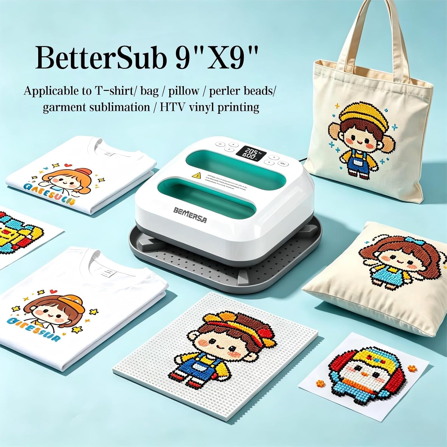 Heat Press Machine - Portable & Compact Heat Transfer Machine, Suitable for T-Shirts, Bags, Pillows, Fuse Beads, Clothing Sublimation and HTV Vinyl Printing, 9"X9" Teal