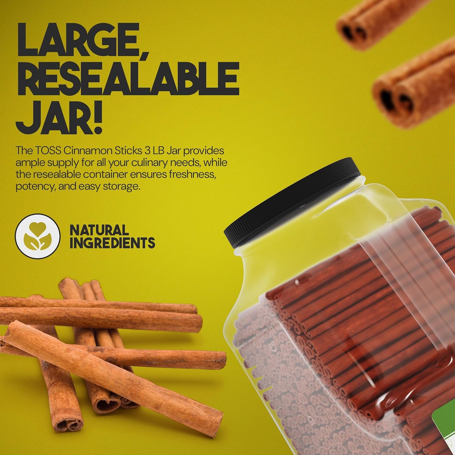 Cinnamon Sticks Whole Bulk 3 LB Jar - 2.75 Inch Cut with Strong Aroma, Perfect for Crafts,Baking, Cooking & Tea- 350+ Cassia Cinammon Stick