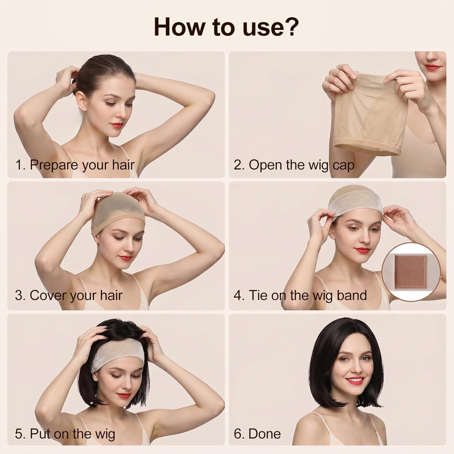 10 Pcs Wig Grip Band - Velvet Wig Grips | Adjustable Headband No Slip Edge Saver Stay Put for Women (Beige)