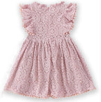 Baby Girl Tutu Dress Elegant Lace Pom Pom Flutter Sleeve with Flower Headband Set