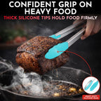 Kitchen Tongs - 12, 9 & 7 Inch Locking Silicone Tongs for Cooking, Set of 3 | Aqua Tongs with Silicone Tips, Heat Resistant Tongs for Grilling, Serving, Mixing