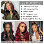 Black Red Blonde Highlight Wig Human Hair 13X4 Lace Front Wigs Human Hair Pre Plucked 180% Density Body Wave HD Lace Frontal Wig Blonde Red Highlight Glueless Colored Human Hair Wig for Women 26 Inch