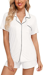 Ladies Pajamas Set for Women Short Sleeve Button down Pj Sets | Viscose,Modal,Wedding,Bridal Party,Knit,Cute,Lounge,Lightweight,Nursing,Maternity,Postpartum,Breastfeeding,Labor,Holidays