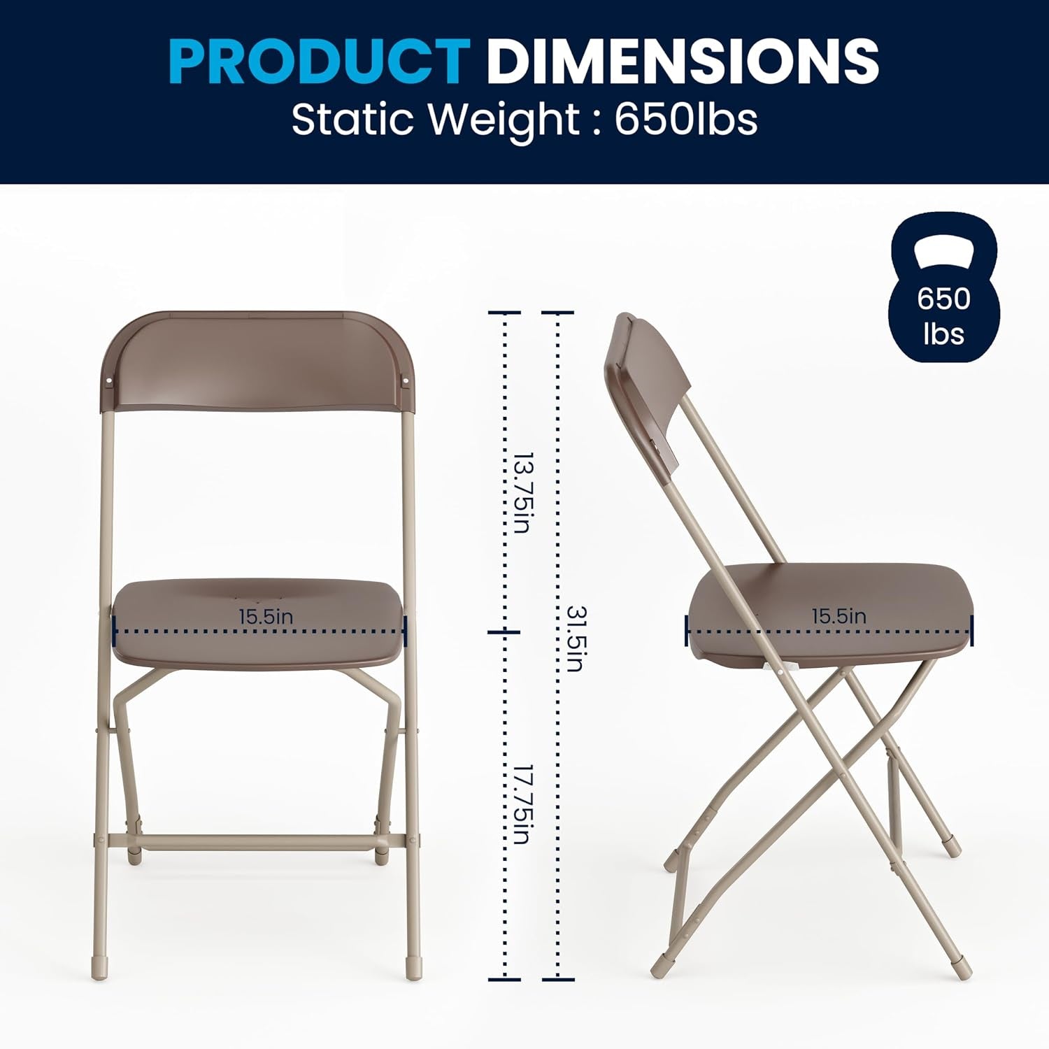 Hercules Series Plastic Folding Chair - Brown - 4 Pack 650LB Weight Capacity Comfortable Event Chair-Lightweight Folding Chair