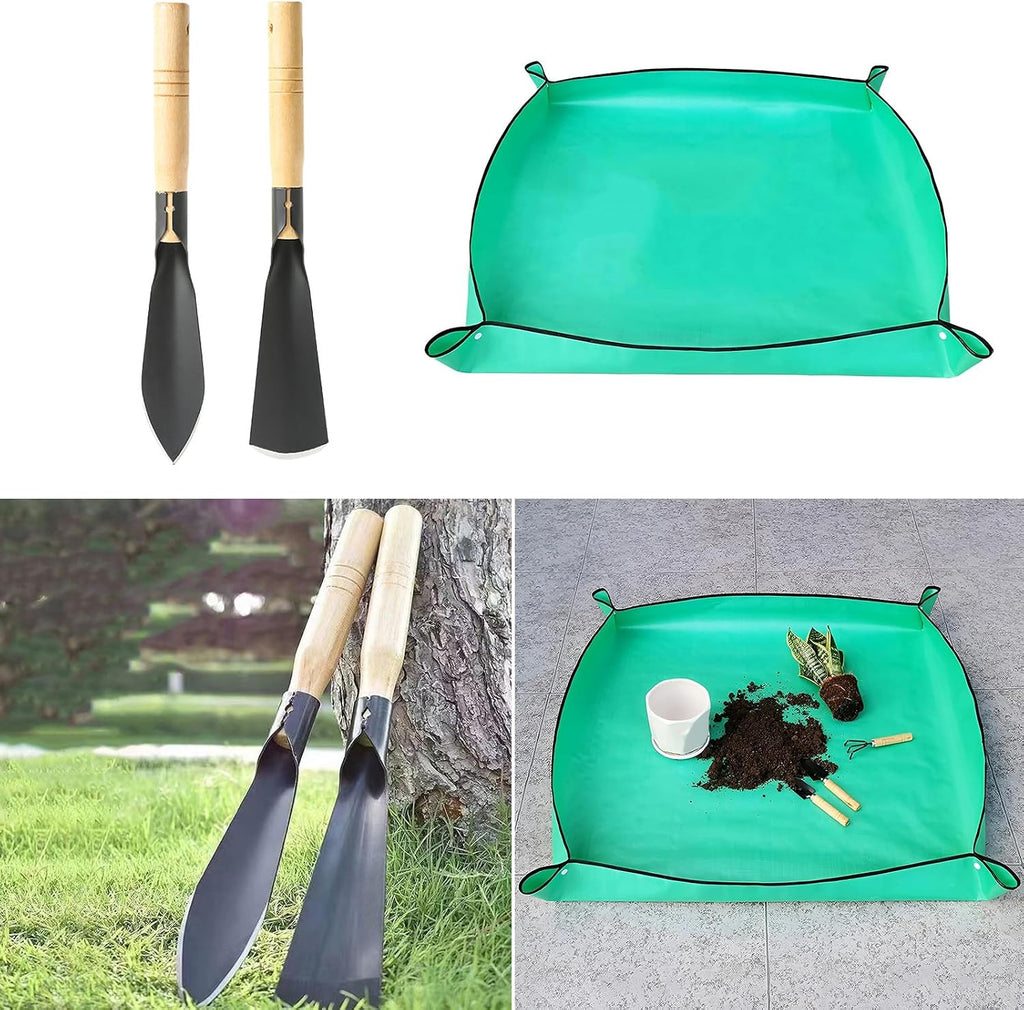 Garden Shovel Trowel Tool Set, 3 Pack Heavy Duty Gardening Tools Set Include Wide Garden Trowel, Hand Shovel with Repotting Mat, Small Shovels for Digging Planting Transplanting