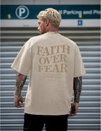 Christian Faith over Fear Shirt for Men Jesus Religious Shirts Oversized Graphic Tees Acid Wash God T-Shirt