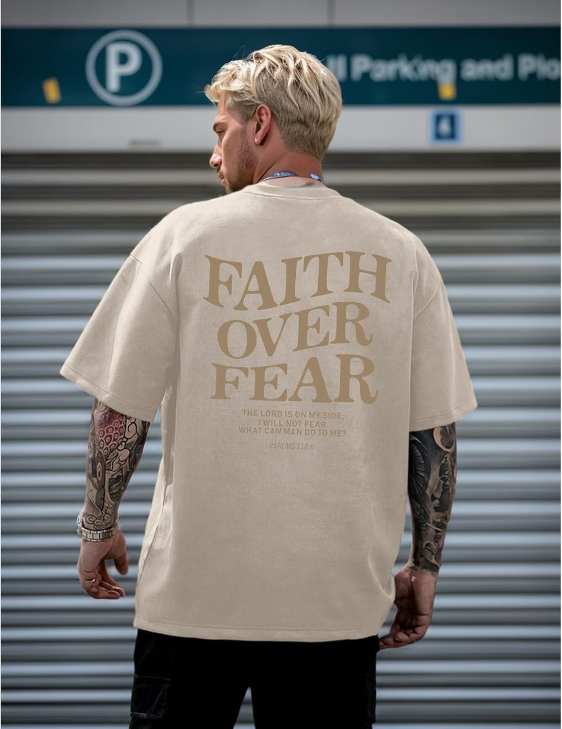 Christian Faith over Fear Shirt for Men Jesus Religious Shirts Oversized Graphic Tees Acid Wash God T-Shirt