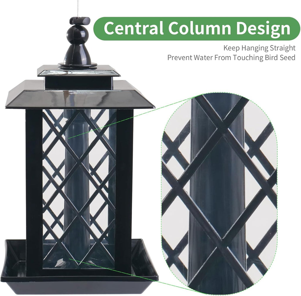 Large Bird Feeders, Hanging Bird Feeders for Outdoors, 3.2Lb Capacity Lantern Wild Bird Feeders for outside Hanging, Black