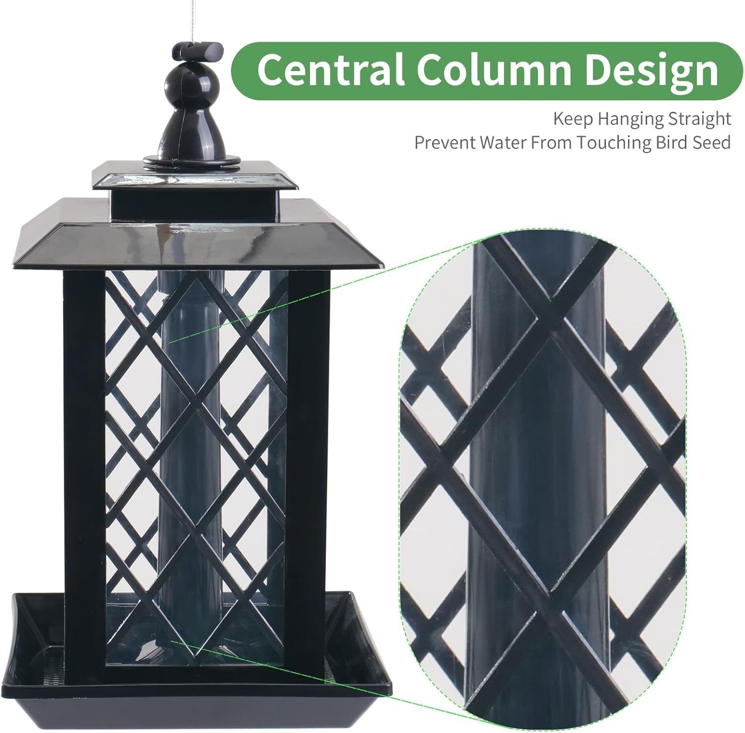 Large Bird Feeders, Hanging Bird Feeders for Outdoors, 3.2Lb Capacity Lantern Wild Bird Feeders for outside Hanging, Black