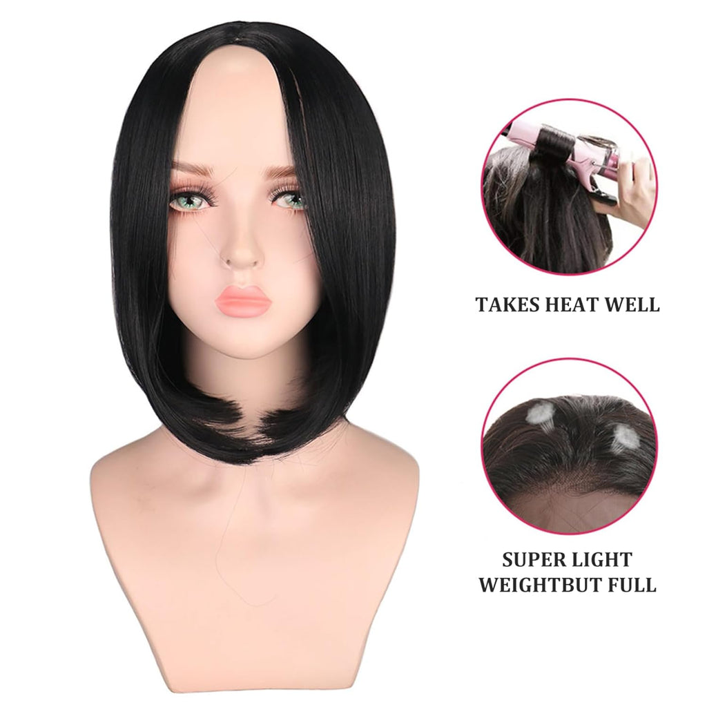 Straight Short Bob Wig - Black Women'S 13Inch U Shape Wig with Breathable Human Hair