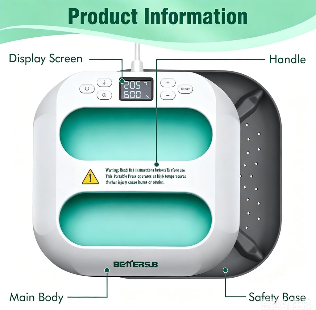 Heat Press Machine - Portable & Compact Heat Transfer Machine, Suitable for T-Shirts, Bags, Pillows, Fuse Beads, Clothing Sublimation and HTV Vinyl Printing, 9"X9" Teal