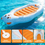 Inflatable Boogie Board for Kids, Penguin Surfboard with Built-In Press Pump, 27.5" Wide Anti-Flip Pool Float, Beach Swim Board with Dual Handles.