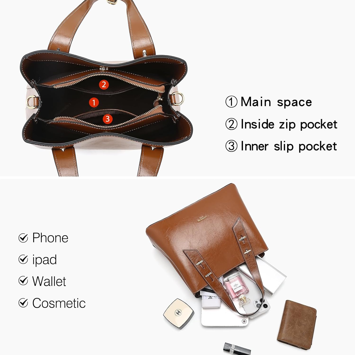 Women Crossbody Handbags Genuine Leather Satchel Handbags for Women Top-Handle Shoulder Tote Purses