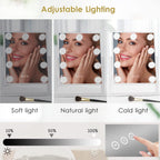 Vanity Mirror with Lights, Makeup Mirror with 9 LED Diamond Bulbs | Hollywood Mirror Touch Control Design 3 Colors Dimmable Bulbs Detachable 10X Magnification 360°Rotation