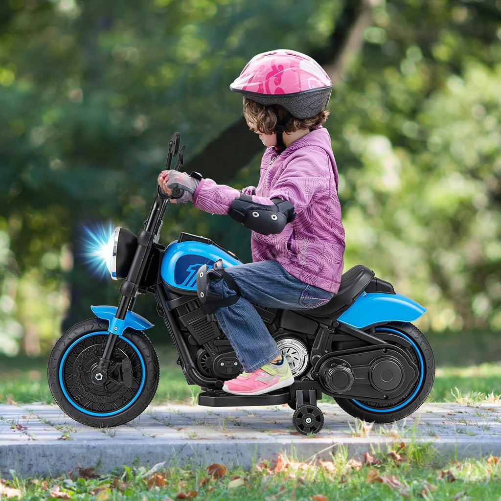 Ride on Motorcycle, 6V Toddler Motorcycle with LED Light, Music, Foot Pedal, Forward/Backward, Soft Start, 3-Wheel Battery Powered Electric Motorcycle for Kids, Gift for Boys Girls (Blue)