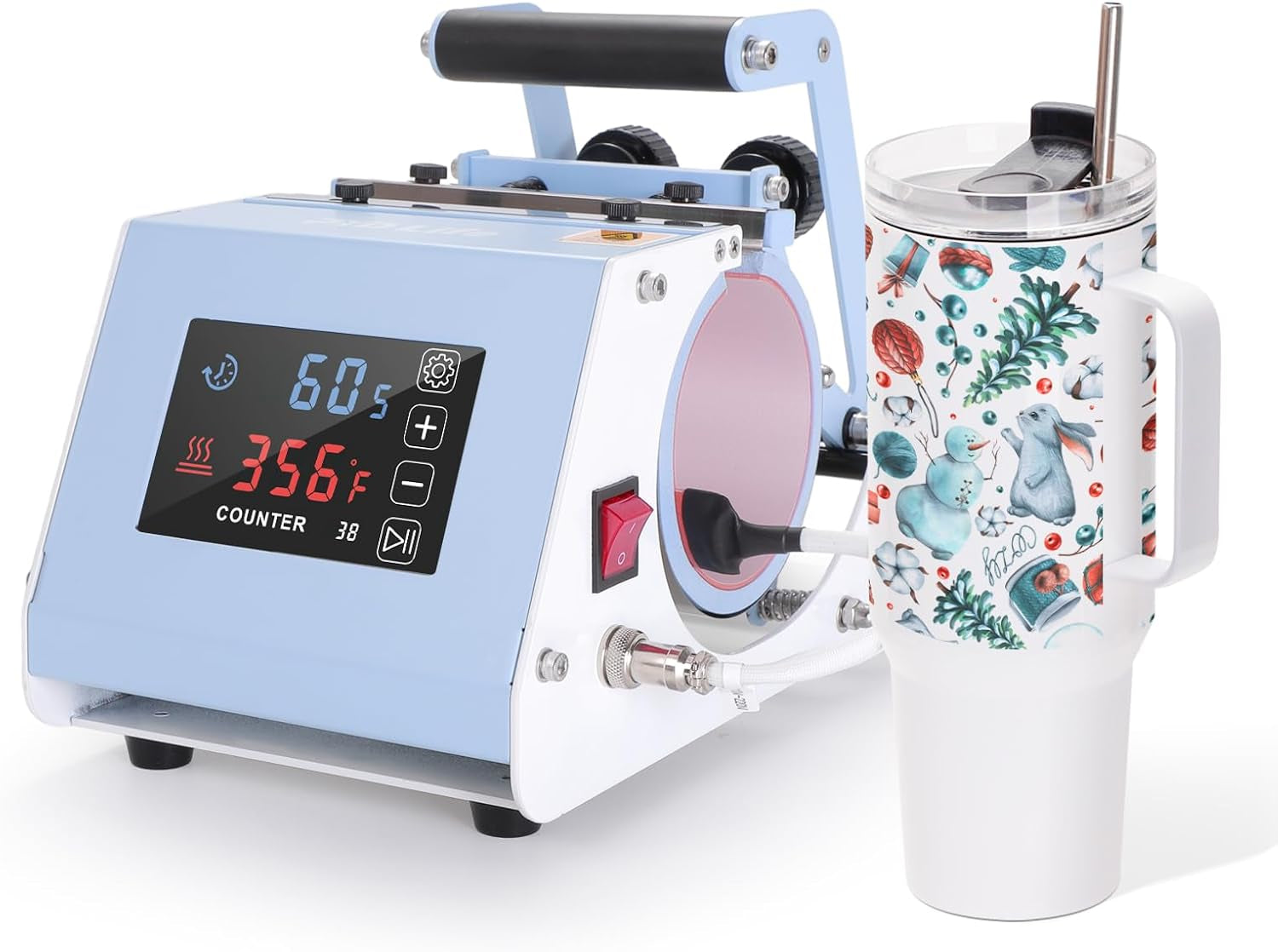 110 V Mini Max 40 OZ Tumbler Heat Press Machine Light Blue V4.0 | Mug Heat Press Touch Screen for 40 OZ Sublimation Tumbler with Handle Sublimation Printing