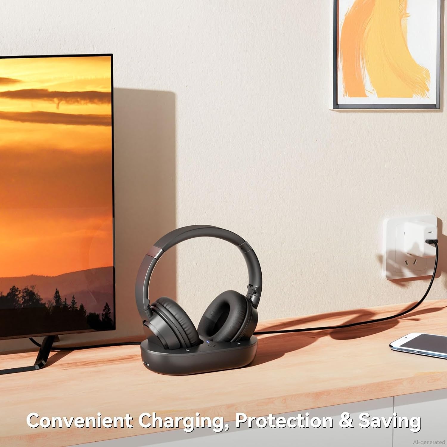 Wireless Headphones for TV, TV Headphones Wireless for Seniors with Easy Setup, Compatible with Most Tvs, Charging Base, 65H Playtime, Low Latency Audio, TV Headset, Ideal for Dad, Mom