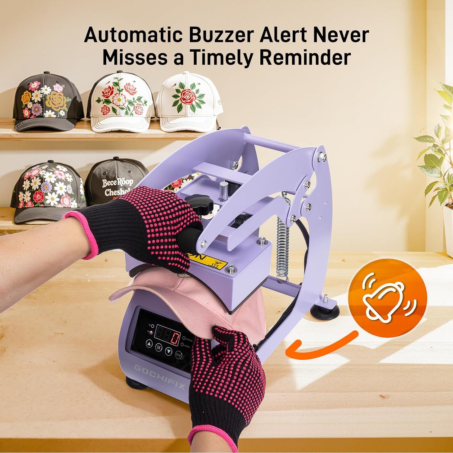 Hat Heat Press Machine, Precise Temp/Timer Control, 6.54"X3.84"Curved Heat Plate, Hat Stretcher, Safety Base, 2 Hat Pad, Glove, Heat Press Heat for Caps, Sublimation, Vinyl, Heat Transfer