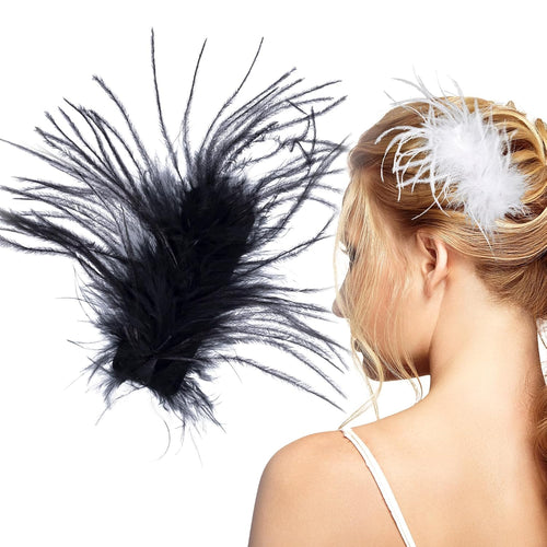 2Pcs Ostrich Hair Clip, Black/White Feather Hairgrip Retro Hair Jewelry Accessories for Women Bride Party Festival Valentine Wedding Engagement Birthday Christmas