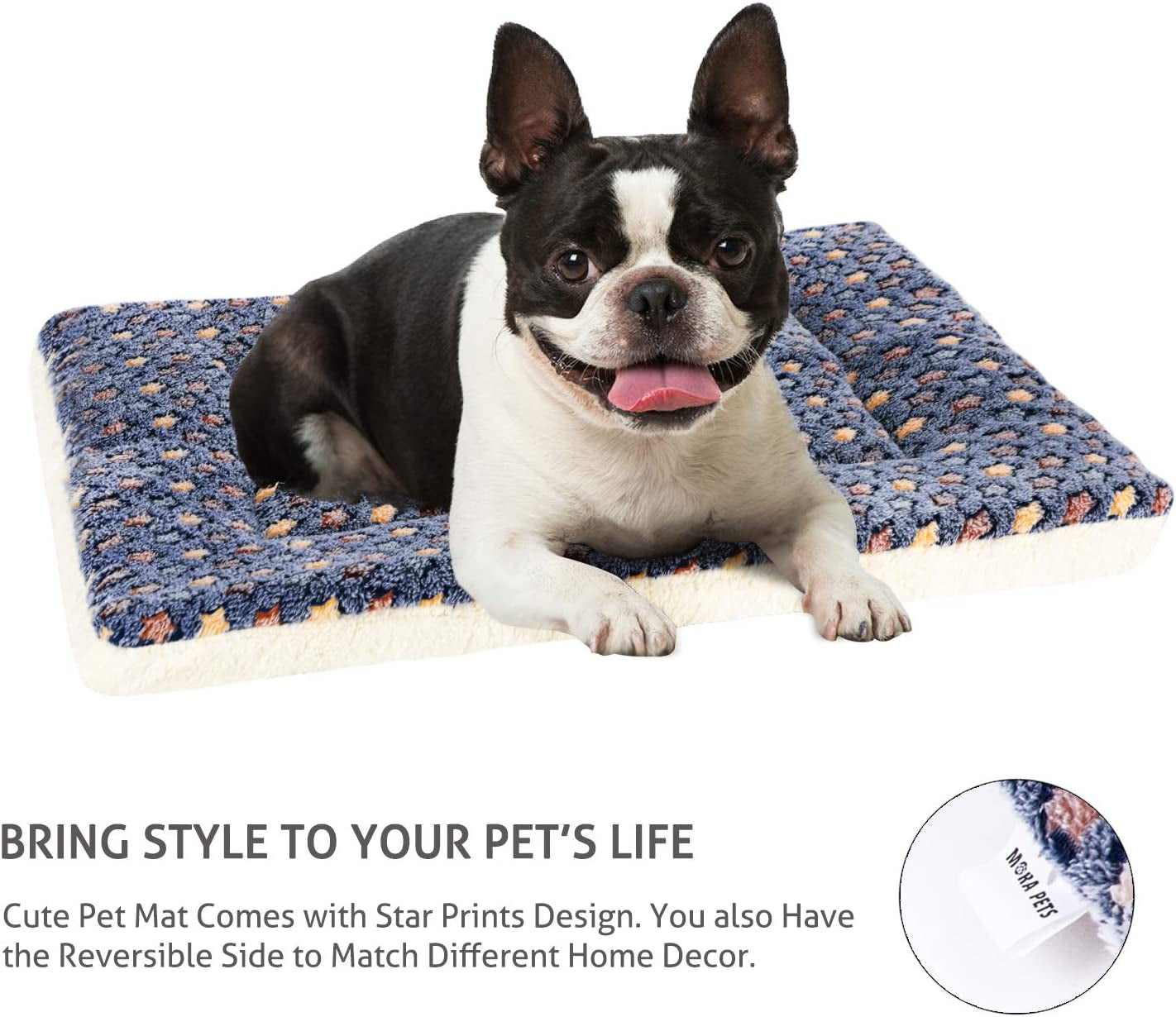 Dog Crate Pad Bed Ultra Soft Pet Mat Star Print Blue 23 X 18 Inch | Washable Crate Mat for Small Medium Large Dogs, Reversible Fleece Dog Crate Kennel Mat Flat Cat Bed Liner
