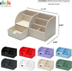 Desk Organizer - Multifunctional Leather Desktop Pen Holder Storage Box - Business Card/Pen/Pencil/Mobile Phone/Stationery Holder, White