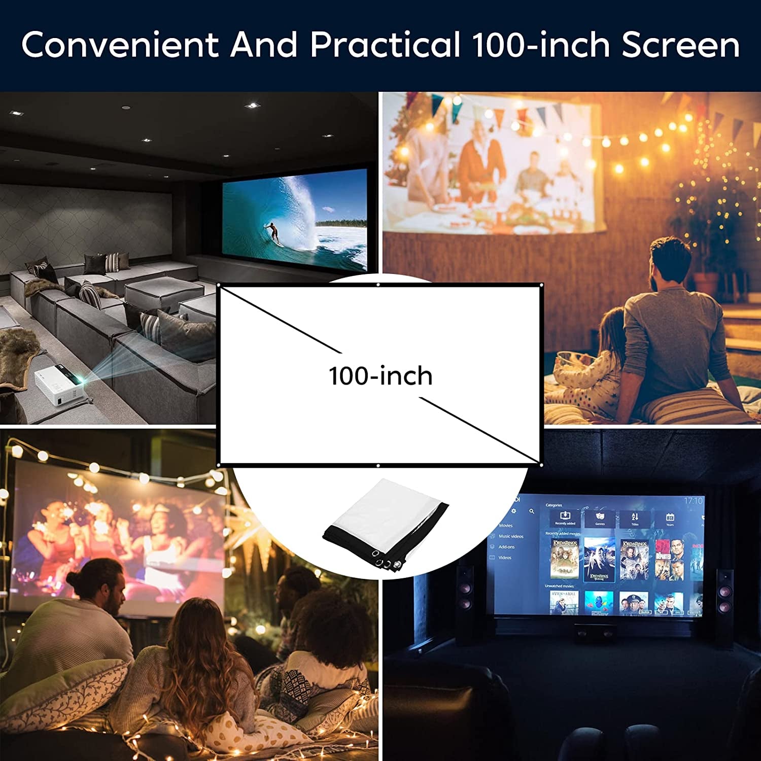 Mini Projector, Upgraded Bluetooth Projector with 100" Screen, 1080P Full HD Portable Projector, Movie Projector Compatible with TV Stick Smartphone/Hdmi/Usb/Av, Indoor & Outdoor Use