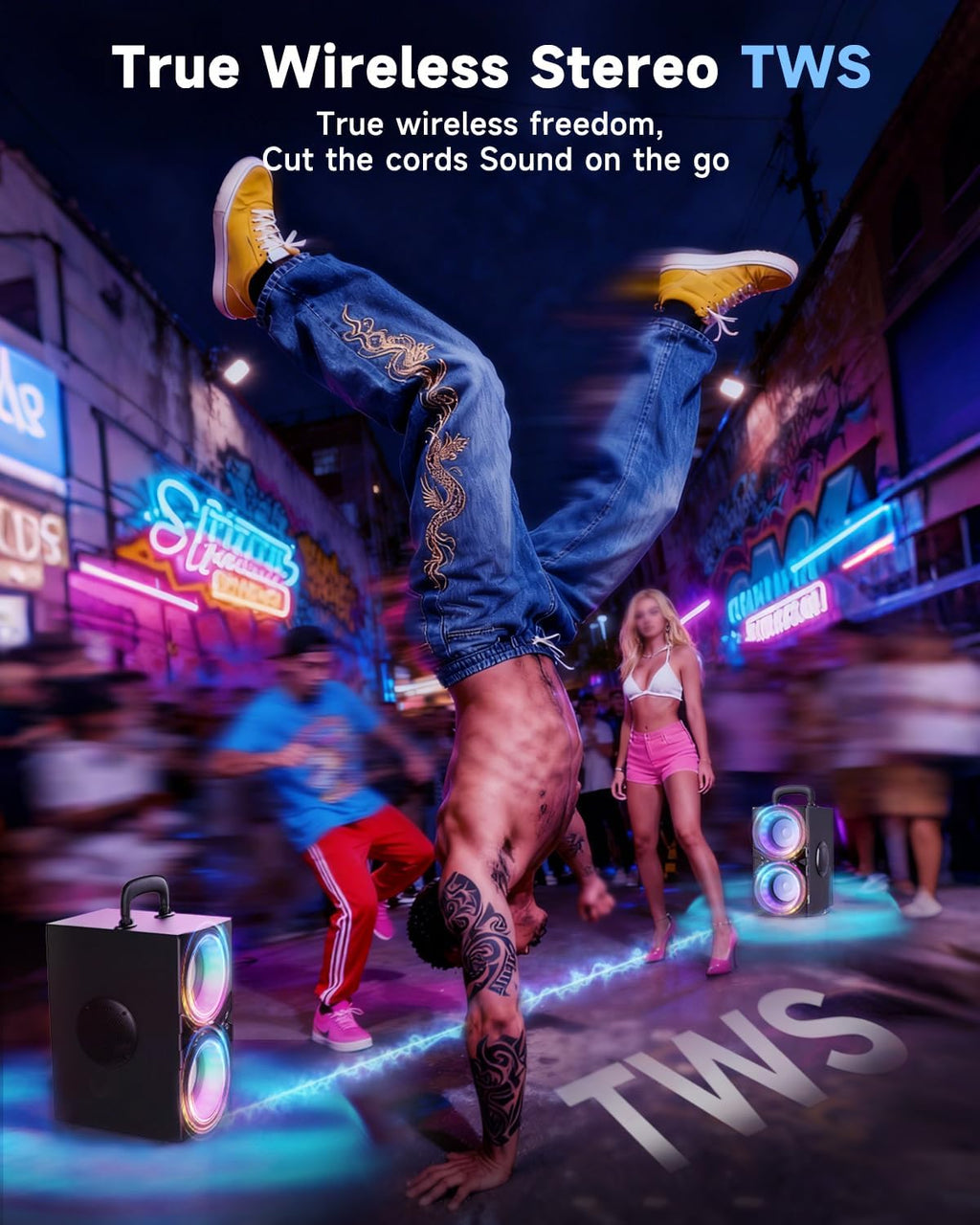 Party Bluetooth Speaker:80W Peak Large Stereo Sound for Outdoor,Deep Bass,Tws,Loud with Lights,Portabe Wireless Big Speakers with Long Playtime,House,Projector,Movie