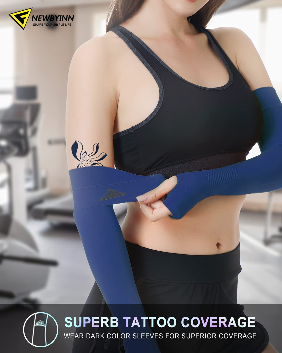 UV Sun Protection Arm Sleeves with Thumb Hole for Men Women Youth, Cooling Sleeve to Cover Tattoo, Mid-Compression