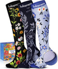 Cute Compression Socks for Women | 3 Pairs 20-30 Mmhg Graduated Support Knee High Compression Socks for Daily Wear Travel Nurse