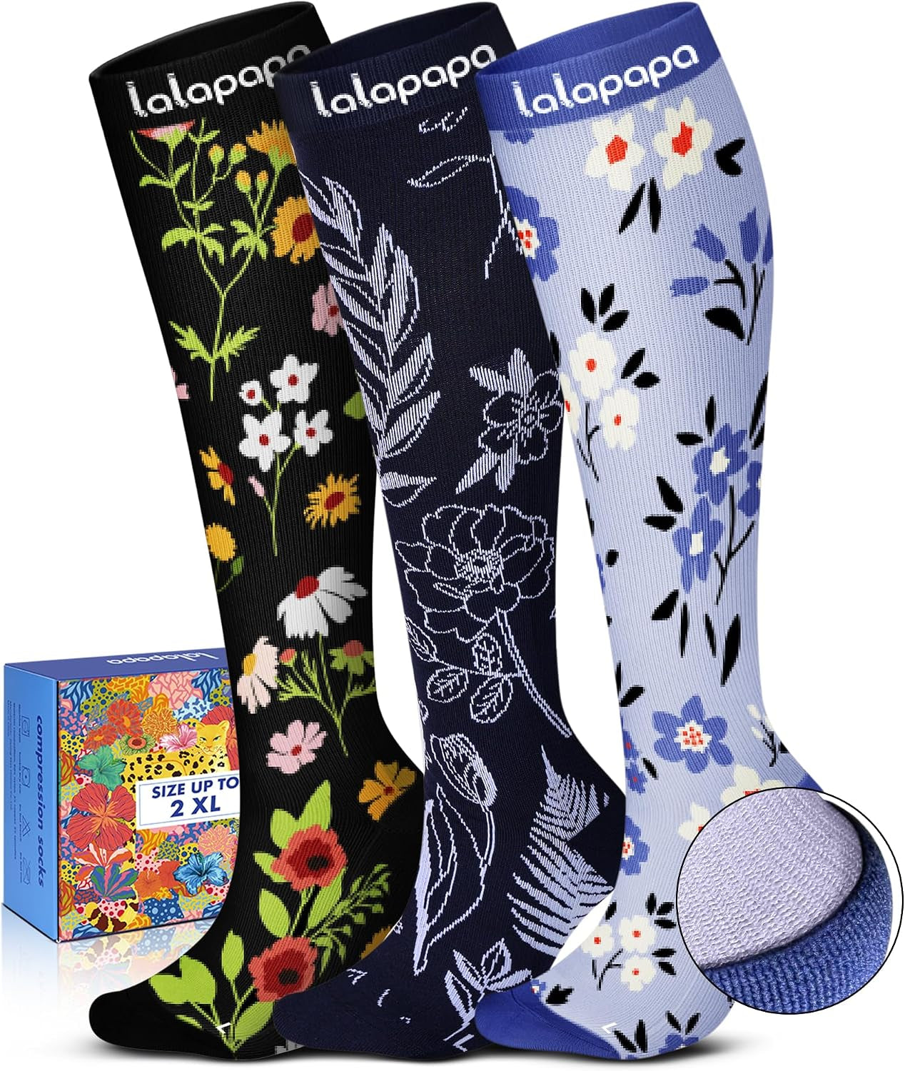 Cute Compression Socks for Women | 3 Pairs 20-30 Mmhg Graduated Support Knee High Compression Socks for Daily Wear Travel Nurse