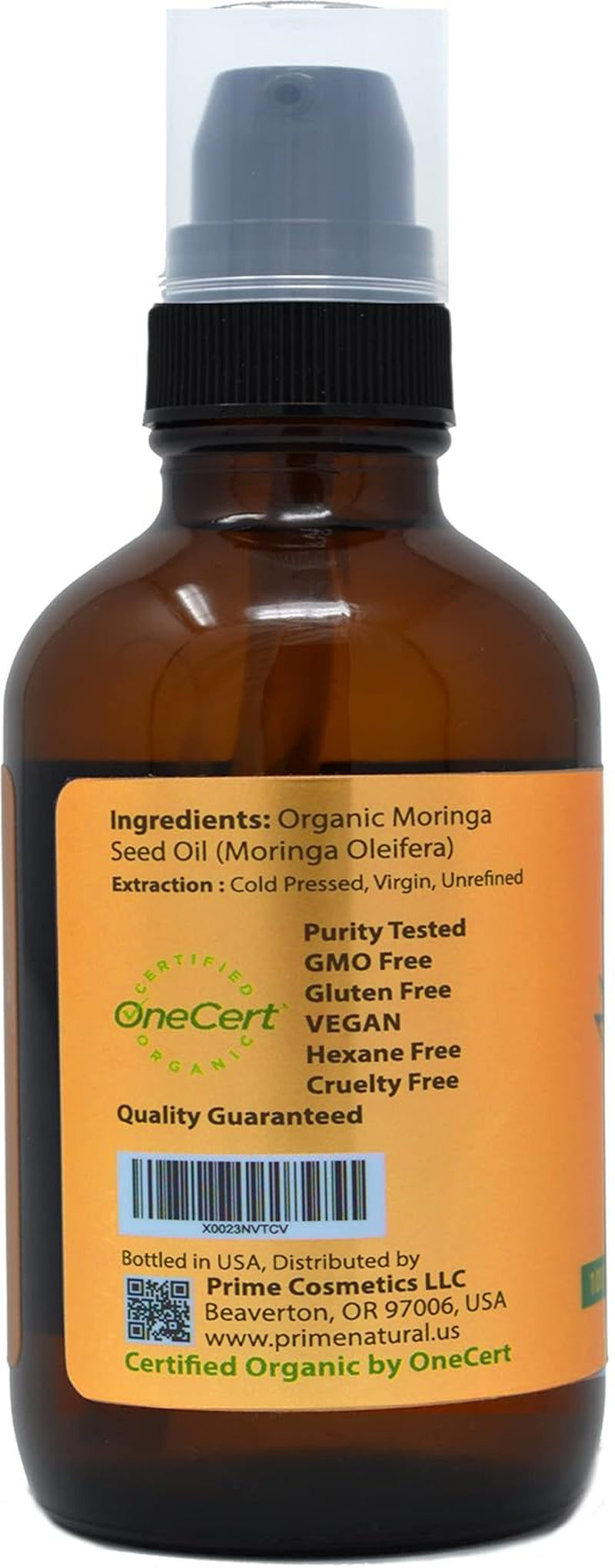 Organic Moringa Oil USDA Certified, 100% Pure, Cold Pressed, Virgin, Unrefined Oil (4Oz /120Ml) - Joints, Skin, Face, Body & Hair - Vegan - Food Grade - Natural Moisturizer