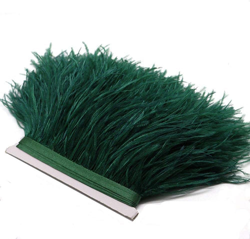 2 Yards Natural & Soft Ostrich Feathers Fringe Trims Ribbon - Used for Dress, Sewing Decoration, Craft Clothing, Boots, Wedding Decoration, DIY, Etc (Dark Green)