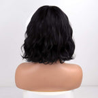 Short Wavy Black Wig with Bangs, Short Black Bob Wigs for Women, Wavy Bob Wig with Bangs Synthetic Natural Looking Heat Resistant Fiber Wigs