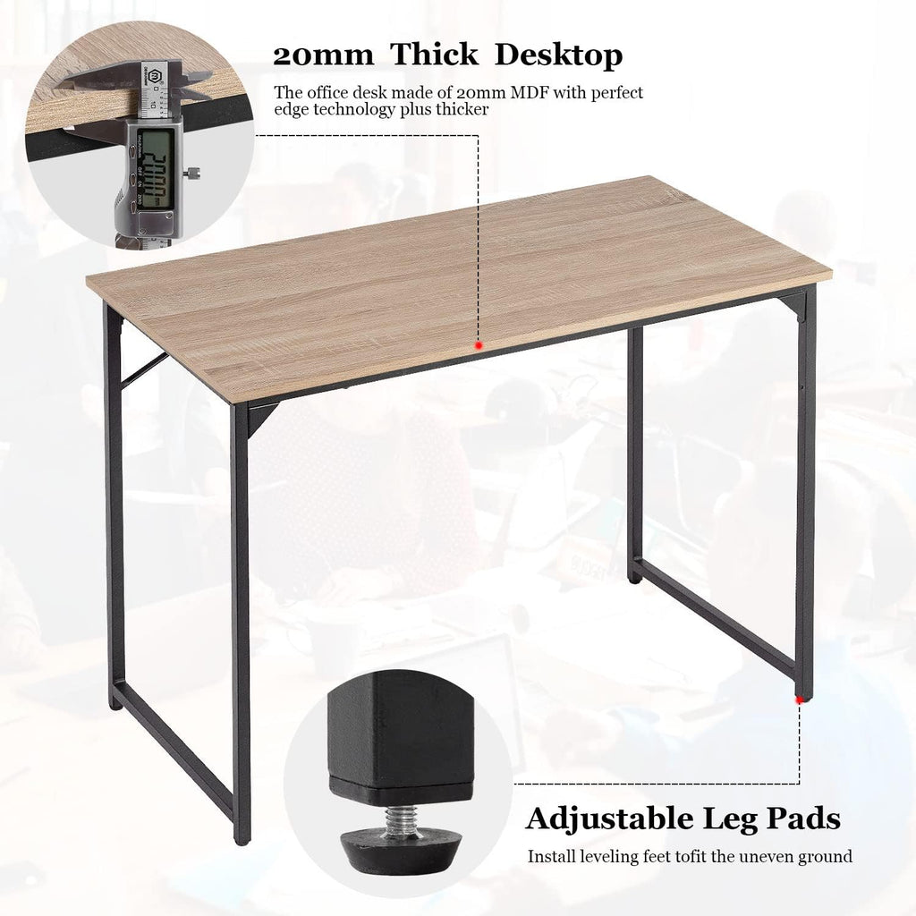 | 39 Inch Computer Desk | Nature | Sturdy Office Desk | Metal Frame, Adjustable Feet | Water-Resistant, Scratchproof Surface | Writing Table for Home Office or Study | Pack of 1