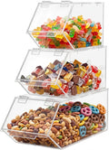 Set of 3 Stackable Candy Bins with Hinged Lid Small Medium Large Clear Acrylic Storage Bins Stackable Pantry Storage Caddys for Cereal Nuts Candies Snack Ice Cream Toppings and Wrapped Snacks