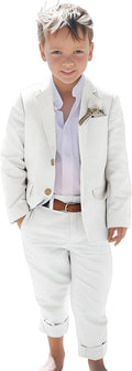 Linen Boys Suit Beach Wedding Suit Summer Slim Fit 2 Pieces Kids Light Weight Linen Suit Jacket Vest Pant White