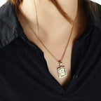 Rectangle Initial Letter Pendant Charm for Mens Womens Gold Plated Capital Letter Pendant Necklace Rolo Chain 18Inch