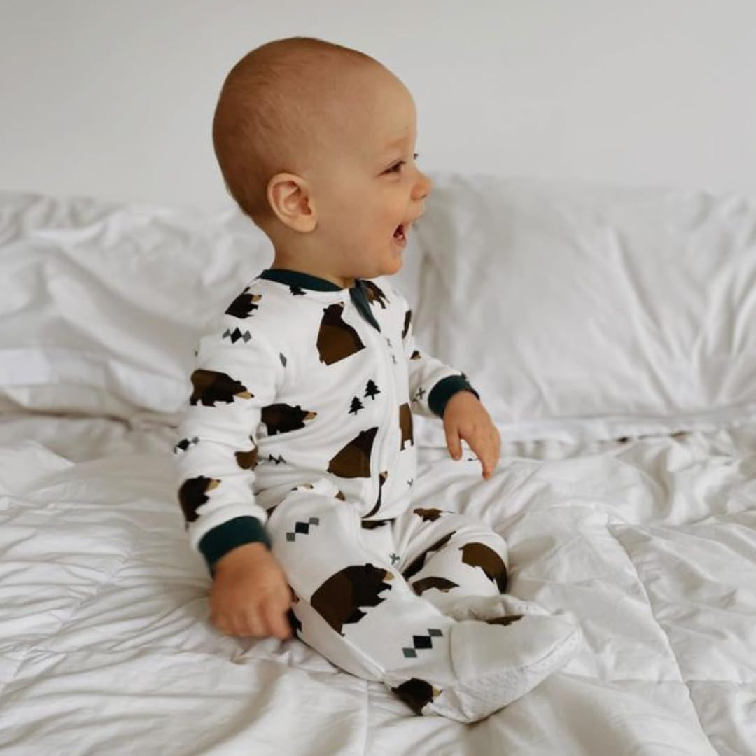 – Zipper Organic Sleeper Footed Onesies Sleeper Baby Pajamas with Inseam Zipper
