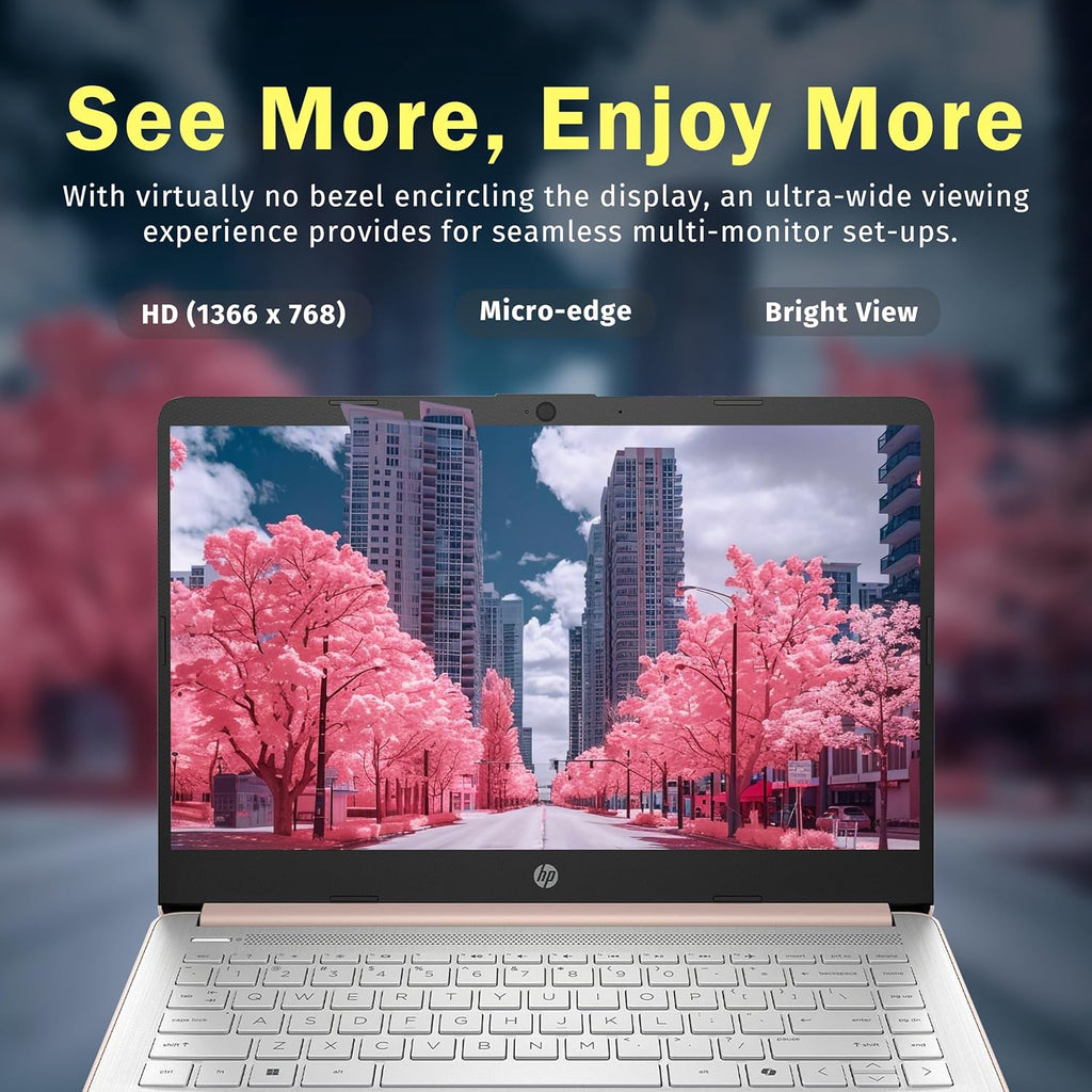 Stream 14" HD Brightview Laptop, Intel Celeron N150, 16GB RAM, 288GB Storage (128GB UFS + 160GB Docking Station Set), Intel UHD Graphics, 720P Webcam, Wi-Fi, 1 Year Office 365, Win 11 S, Gold